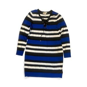 Michael Kors Blue and Black Striped Long Sleeve Dress